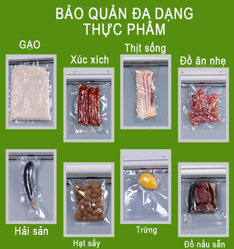 Túi Hút Chân Không Thực Phẩm Dạng Cuộn Trơn Phẳng 2 Mặt HTG, Đầy Đủ Kích Thước
