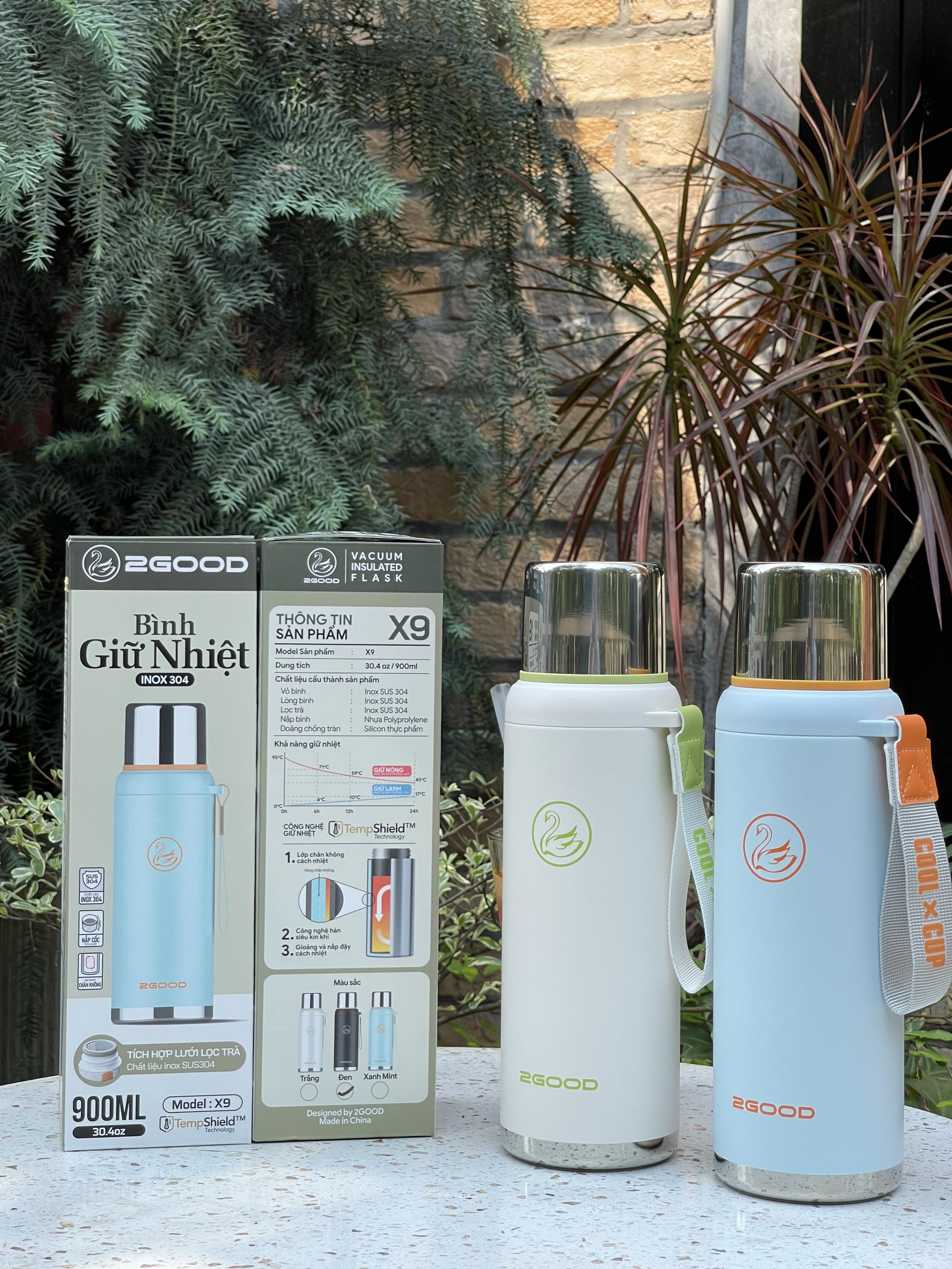 Bình Giữ Nhiệt 2Good X9 - 900ml, Giữ Nhiệt 12h, Chất Liệu inox 304 - Hàng Chính Hãng
