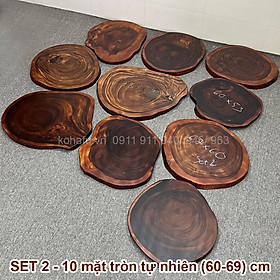 Combo 10 Mặt Bàn Tròn Cà Phê Gỗ Me Tây Nguyên Tấm Tự Nhiên Đường Kính (60-69)cm - KOHAFU