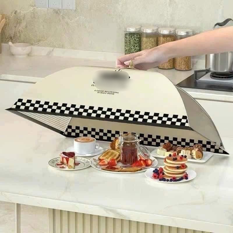 Chụp lồng bàn đậy thức ăn gấp gọn , giữ nhiệt và bảo vệ đồ ăn sạch sẽ , chất liệu an toàn có móc treo tiện lợi