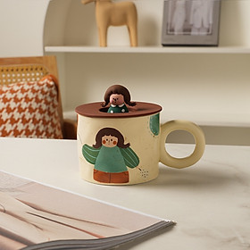 Ly sứ bé gái nhiều họa tiết Cute có kèm nắp Silicon (Họa tiết giao ngẫu nhiên)