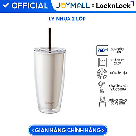 Ly nhựa 2 lớp Lock&Lock màu trắng ngà HAP507IVY 750ml - Hàng chính hãng, có ống hút, có nắp đậy - JoyMall