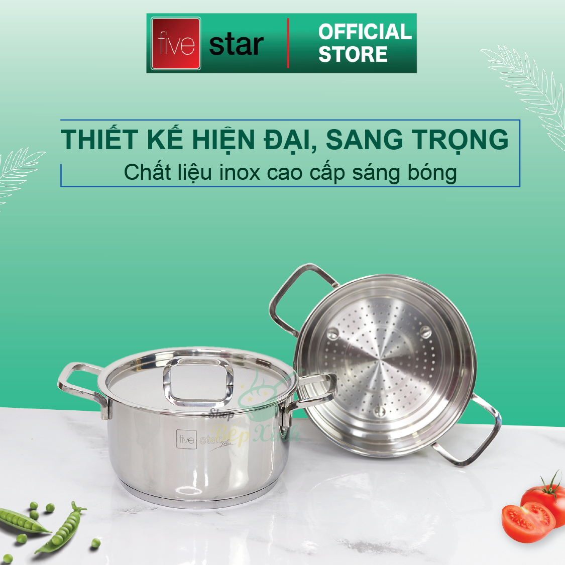 Bộ nồi xửng hấp inox FiveStar Standard 304 nắp inox , 3 đáy bếp từ tặng 2 vá canh ( 20cm )