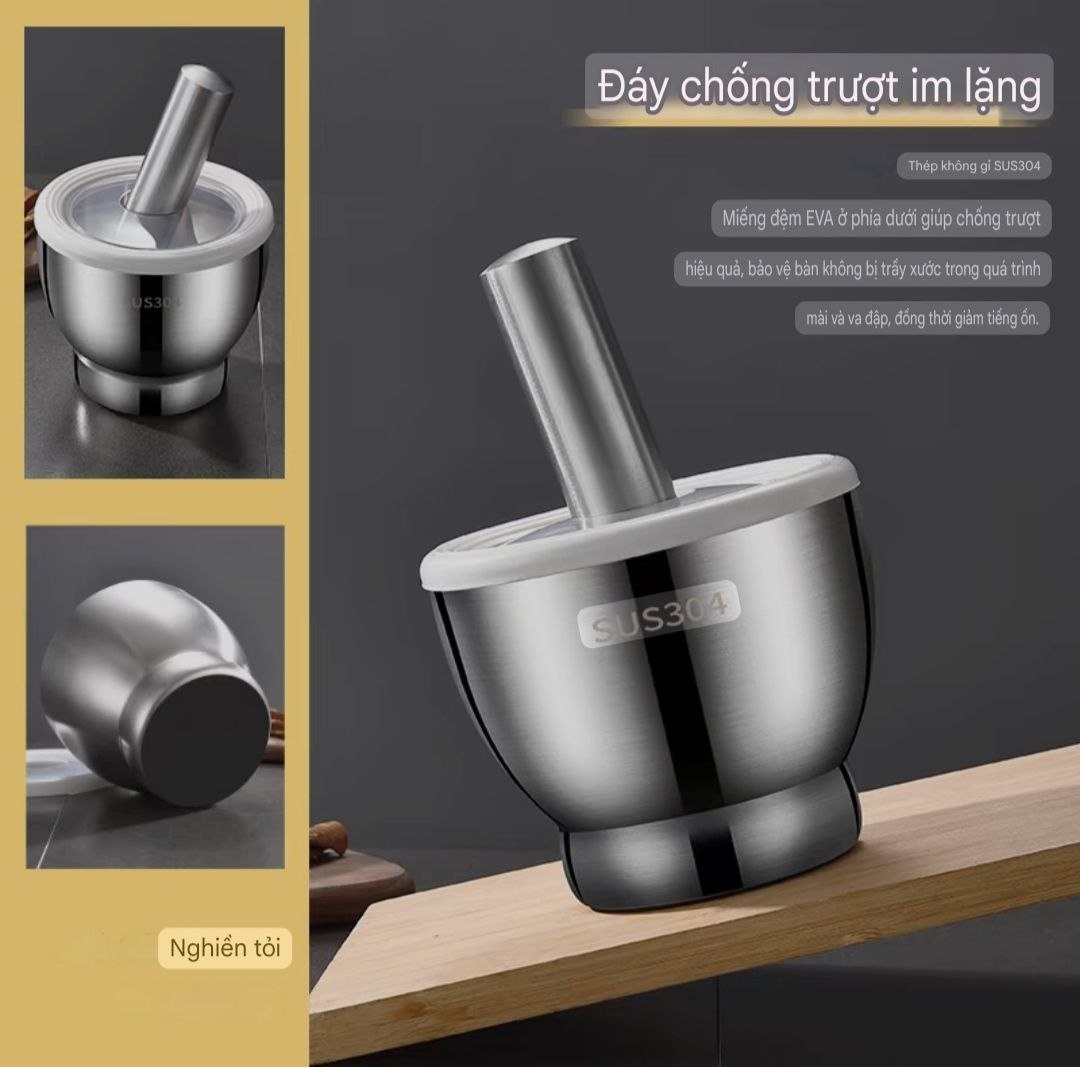 Bộ cối chày inox 304 tặng 1 thìa