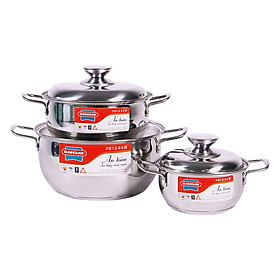 Bộ Nồi Inox 3 Đáy Sunhouse SH335(16cm, 20cm, 24cm ) - Dùng trên mọi loại bếp - Hàng chính hãng