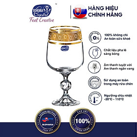 Bộ 2 ly uống rượu vang pha lê 340 ml Bohemia Tiệp Khắc mạ vàng 24k