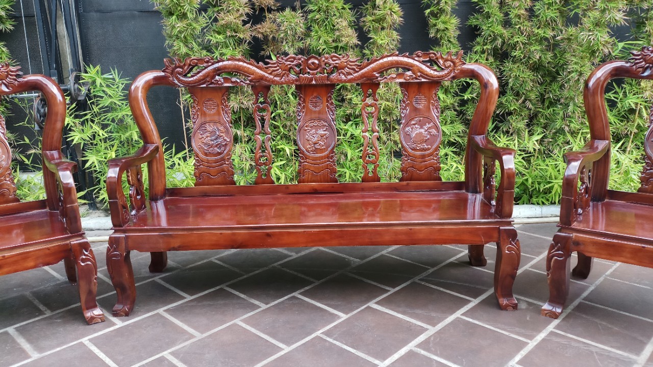 Bộ bàn ghế salon gỗ Tràm Tay 8 Đỉnh rồng
