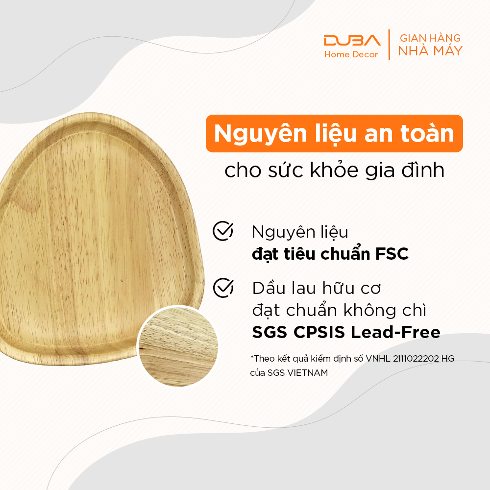 Khay gỗ cao su decor, thớt gỗ trang trí hình sỏi màu tự nhiên đạt chuẩn xuất khẩu - DUBA