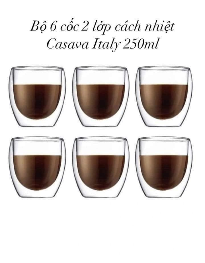 Set 6 cốc PODIUM 2 lớp cách nhiệt Casava Italy 250ml Hàng chính hãng