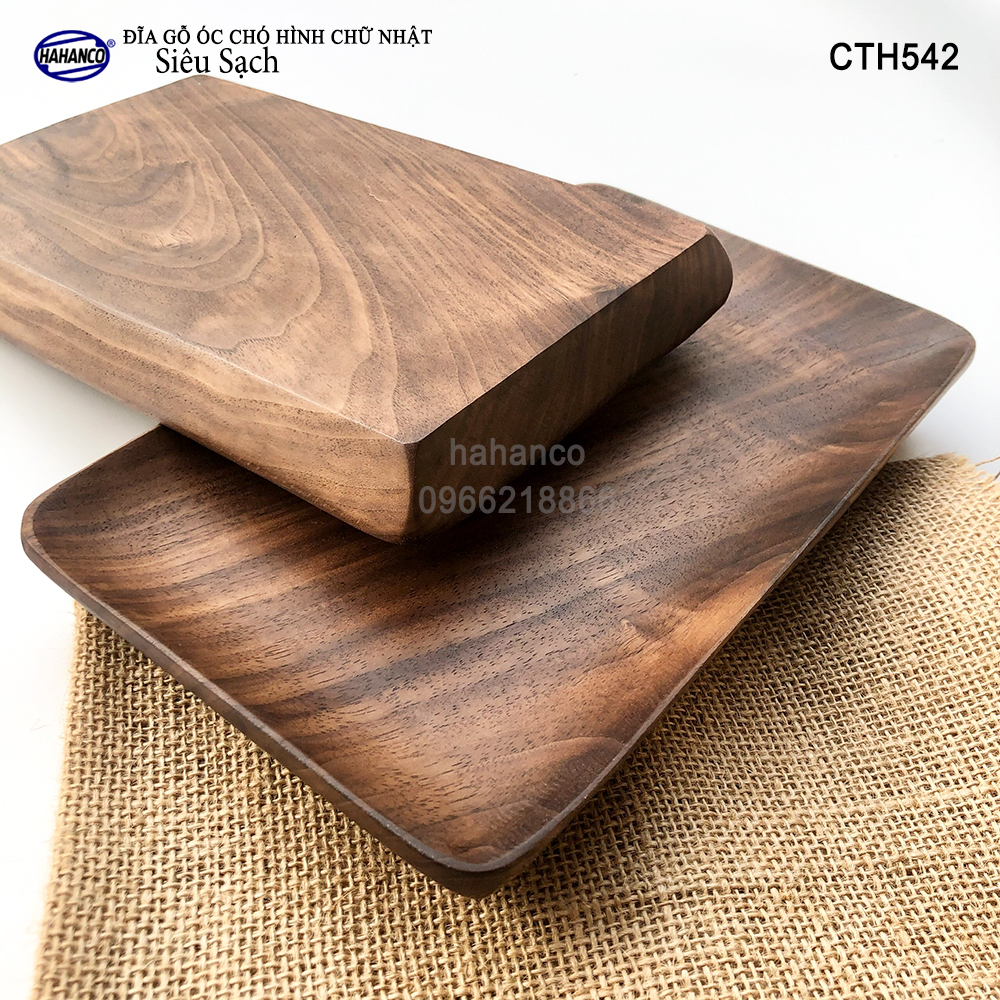 Khay/Đĩa chữ nhật gỗ Óc Chó nhập khẩu Mỹ nguyên khối - hàng Xuất Khẩu Châu Âu - CTH542 - đựng đồ ăn/trang trí - đĩa bánh mì/trái cây/ bít tết/ pizza/ phụ kiện chụp ảnh, bày món ăn trong nhà hàng - Sang trọng trên bàn ăn