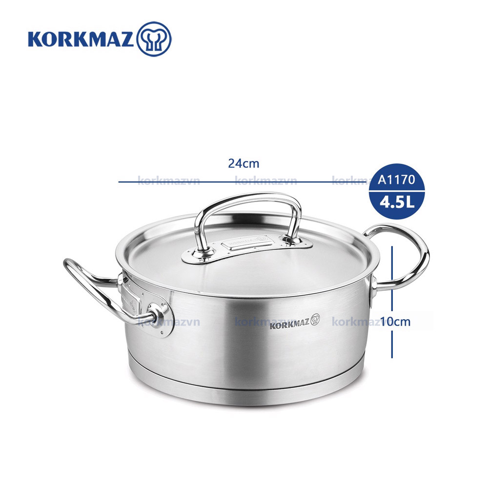 Nồi inox 18/10 thân thấp Korkmaz Proline 4.5 lít - 24x10 cm