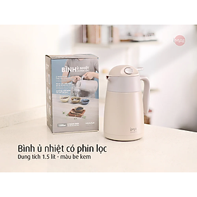 Bình ủ nhiệt iMat có phin lọc 1500ml màu vàng be kem, ruột bình, phin lọc làm bằng Inox 304 không gỉ