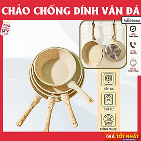 Chảo Chống Dính Bếp Từ Vân Đá Kiểu Nhật Không Nắp Size 20cm/22cm/24cm/26cm/30cm Cán Gỗ, Chảo Đáy Từ Ceramic Màu Trắng Kem Sang Trọng, Cao Cấp Dùng Cho Mọi Loại Bếp