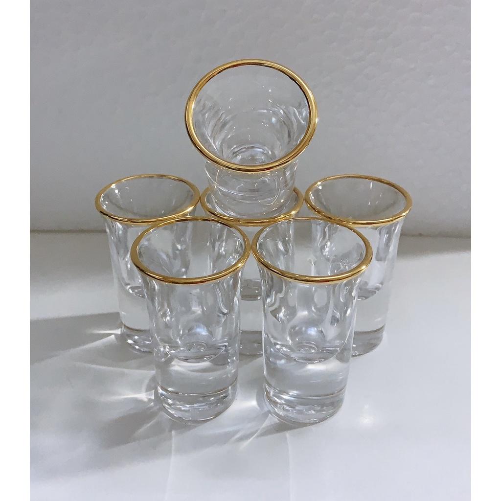 BỘ 6 LY THỦY TINH UỐNG RƯỢU CAP CẤP VIỀN VÀNG