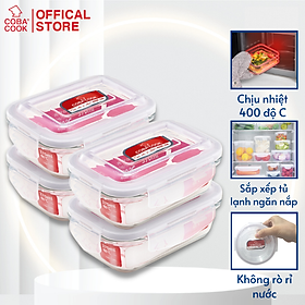 Bộ 4 hộp đựng cơm, trữ thực phẩm thủy tinh chịu nhiệt COBA