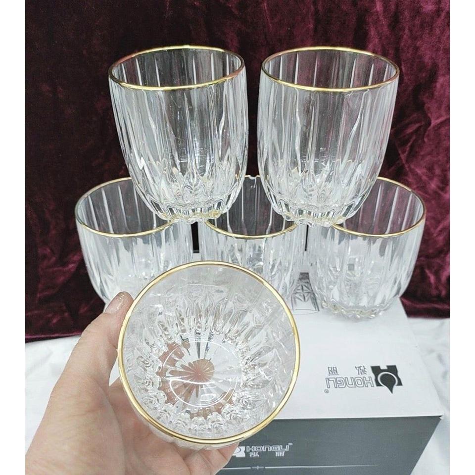 bộ 6 cốc thủy tinh uống nước vân sọc trắng