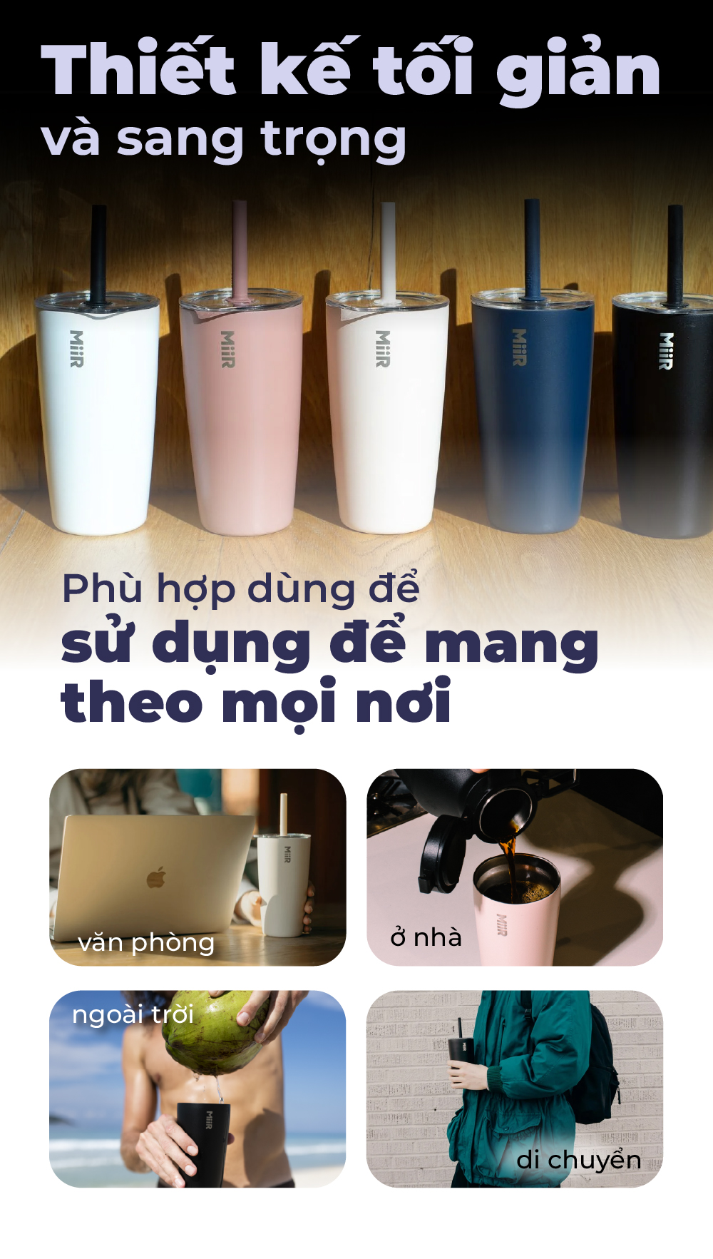 MiiR - Ly giữ nhiệt Tumbler Kèm Ống Hút - Màu Xanh Sương Mai/ Hồng Gỗ- 473ml