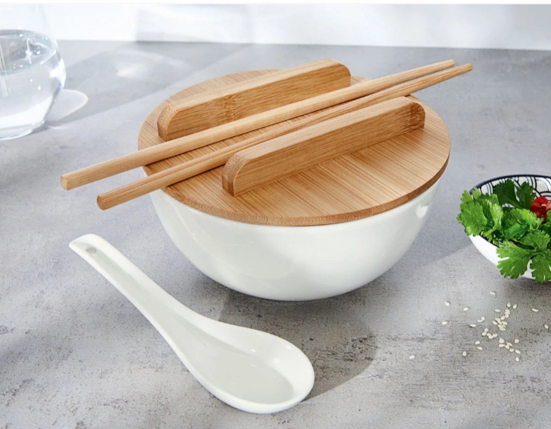 Sét bát ăn Mỳ Phở ERNESTO, nắp tre, 4 món Hàng chính hãng