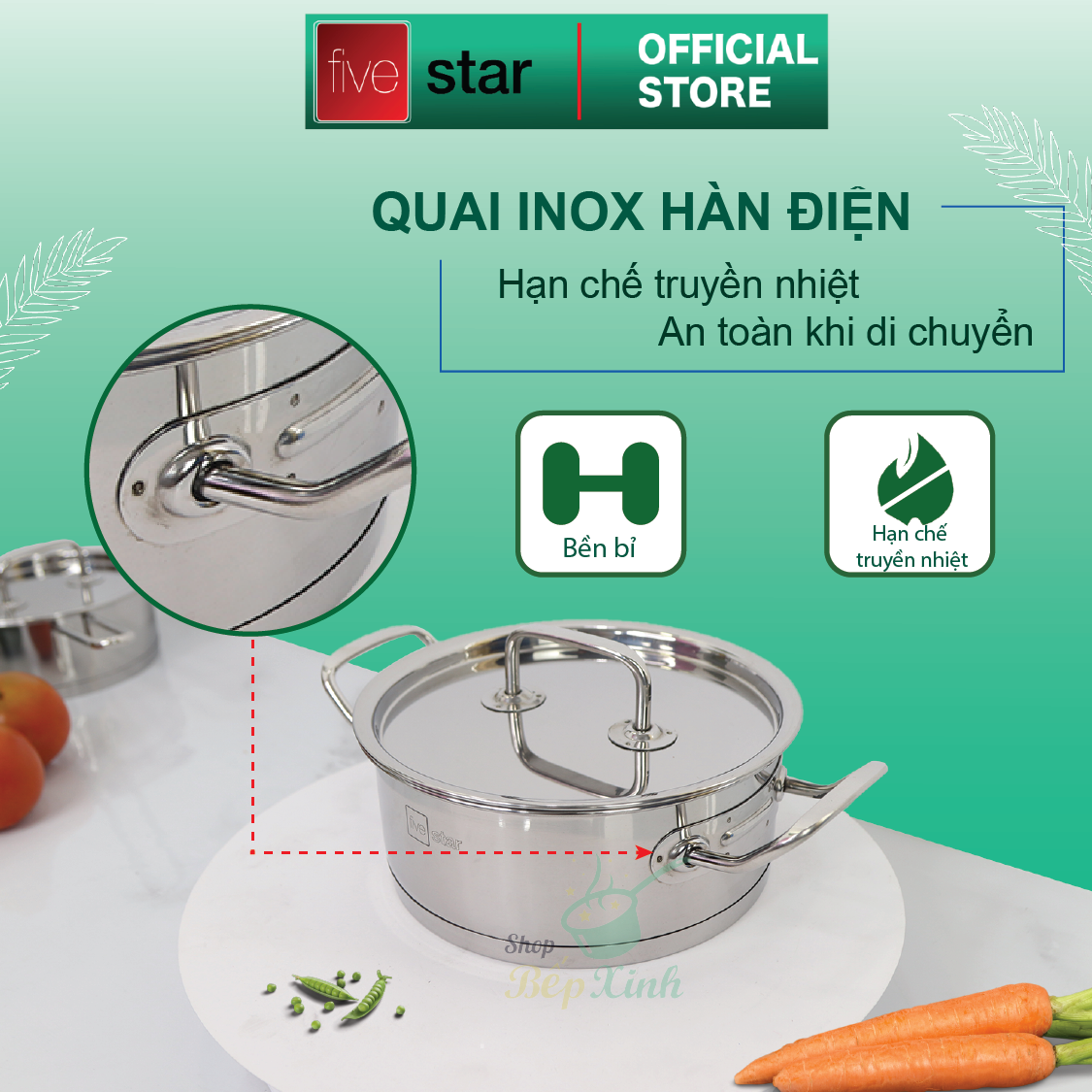 Bộ nồi quánh inox Fivestar 3 đáy từ nắp inox 3 món