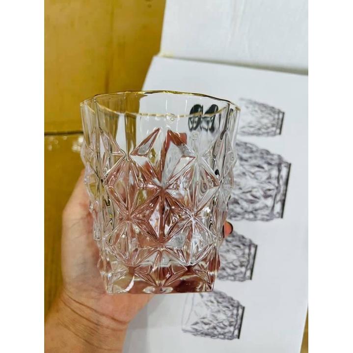 Bộ 6 ly thủy tinh chịu nhiệt uống nước vân sao đáy vát trắng (bộ 6 cái)