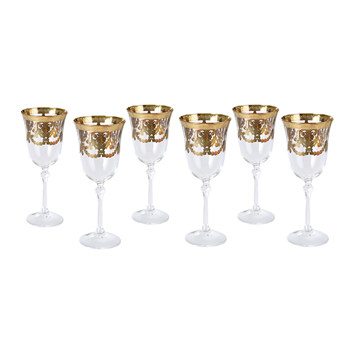 Set 6 ly rượu pha lê mạ vàng 24k nhập khẩu ITALY Brigitta Veneziano Gold GA Italy CRISTAL 6612