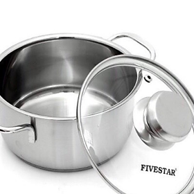 Nồi inox 430  FIVESTAR Standard ca cấp NL-L2 dùng được bếp từ, nắp inox - kính, quai đũa, size16,18,20,22,24cm|GiadụngAnNhiên