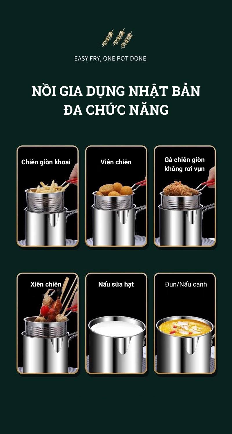 Nồi Chiên Ngập Dầu Mini, Bộ Nồi Chiên Kèm Rổ Chiên Dày Dặn, Tiết Kiệm Dầu, Phù Hợp Với Nhiều Loại Bếp - Hàng Chính Hãng