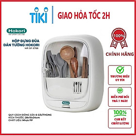 Hộp Đựng Đũa Thìa Dán Tường HOKORI Việt Nhật - Hộp Đựng Đũa Thìa Bốn Ngăn Tiện Dụng Có Nắp Đậy, Dán Tường Siêu Chắc Chắn , Có Thể Bắt Vít Cho Tường Sơn - Hàng Việt Nam