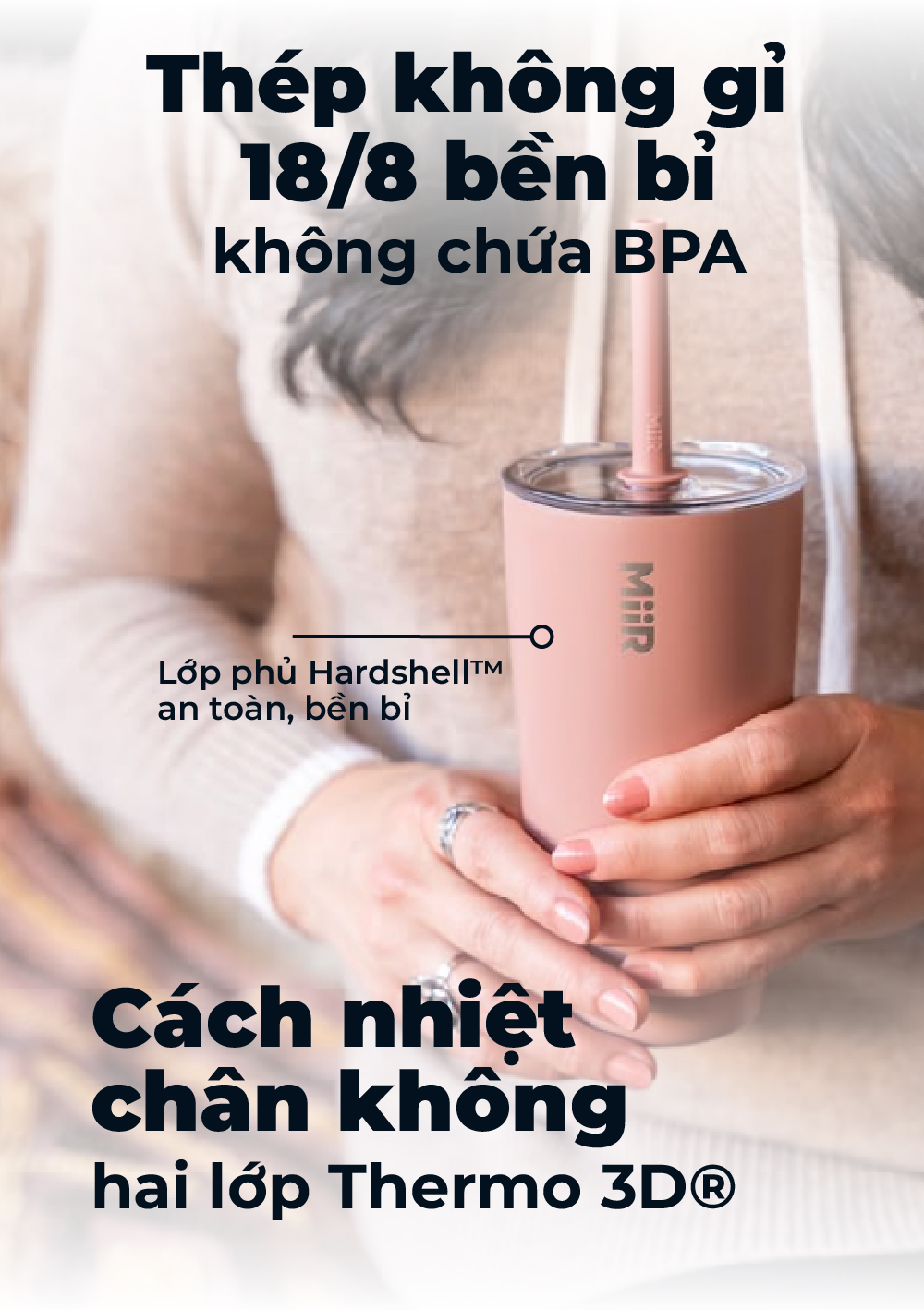 MiiR - Ly giữ nhiệt Tumbler Kèm Ống Hút - Màu Xanh Sương Mai/ Hồng Gỗ- 473ml