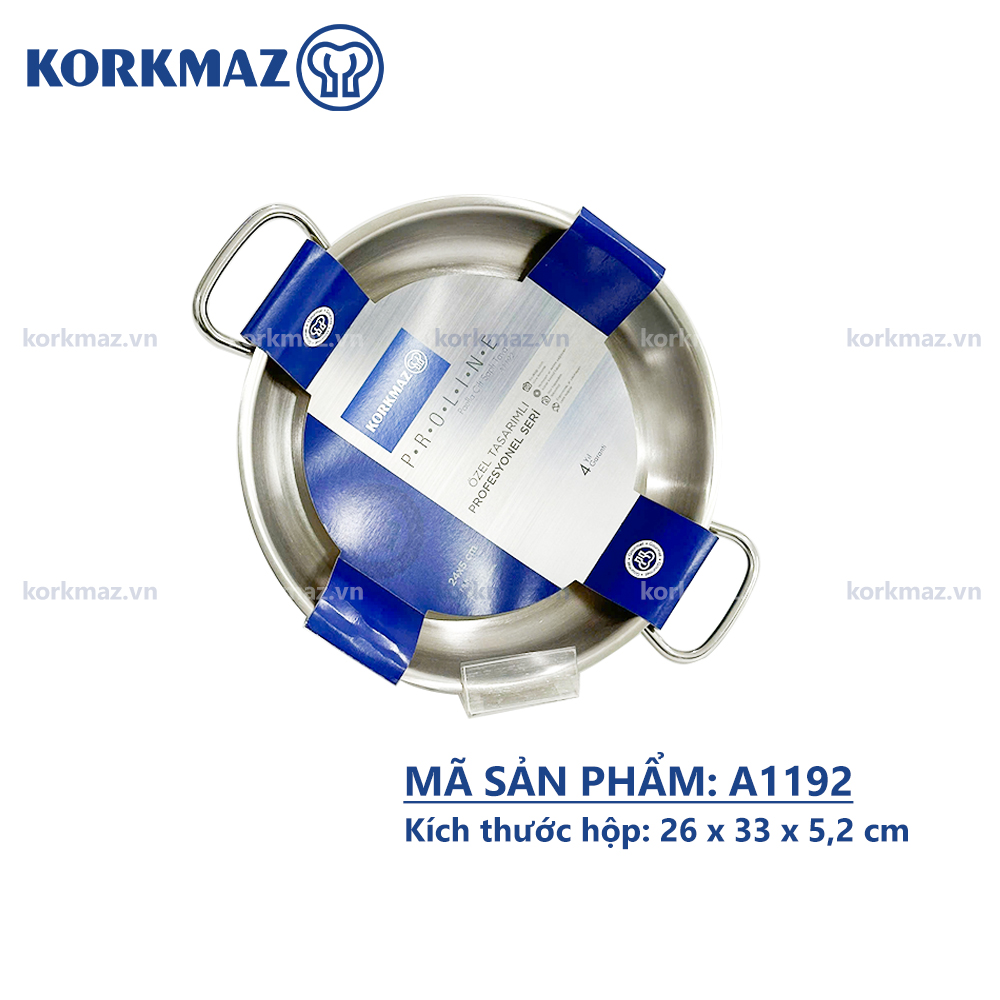 Chảo inox 18/10quai 2 bên Korkmax Proline 24 cm - 1.8 lít