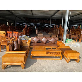 Bộ sofa phòng khách gỗ sồi lau hương JNTV25 Tundo 2 văng kèm nệm sang trọng, hiện đại