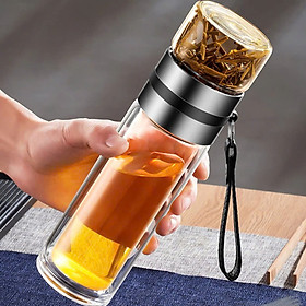 Bình Thủy Tinh 2 Lớp Pha Trà - Cách Nhiệt Tốt - Có Lõi Lọc Inox 304 - Dung Tích 400ml - Hàng Loại 1