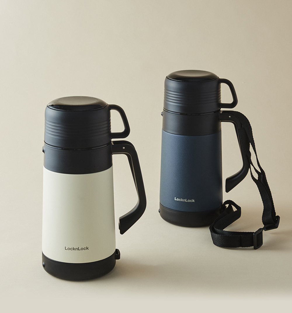 Bình giữ nhiệt Lock&Lock Easy Outdoor Vacuum Bottle màu xanh navy LHC1484NVY 1,2L - Hàng chính hãng có quai xách, nắp dùng làm cốc nước - JoyMall