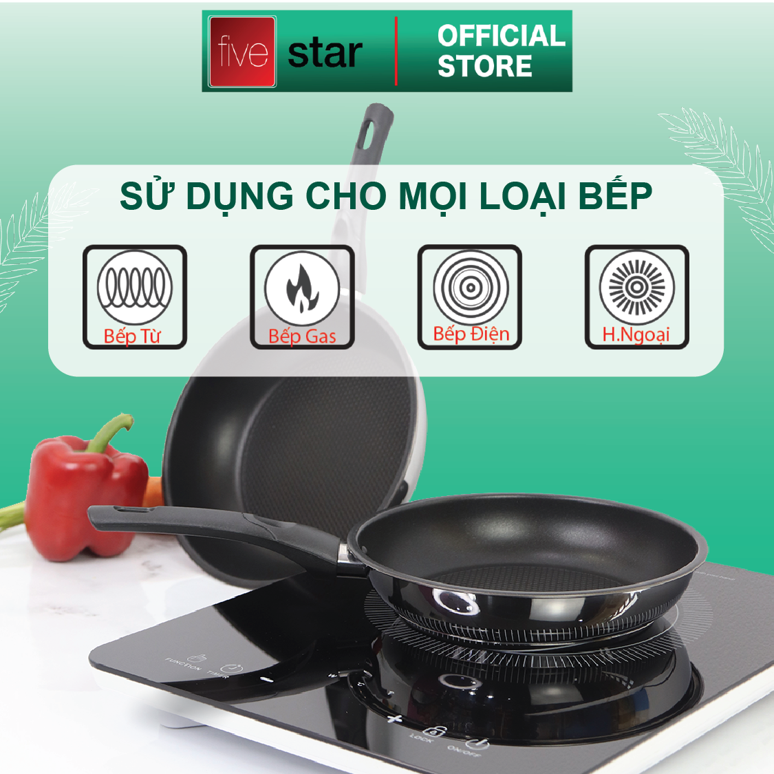 Bộ nồi chảo 3 đáy inox 304 FiveStar Plus vancover bếp từ nắp inox ( 1nồi16cm x 1nồi18cm x 1nồi20cmx 1nồi24cm x 1chảo24cm