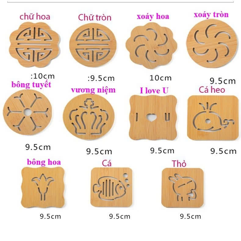 (Combo 3) Đế Gỗ Lót Nồi Xoong, Chén Bát, Lót Ly Cốc Cách Nhiệt - Hàng cao cấp