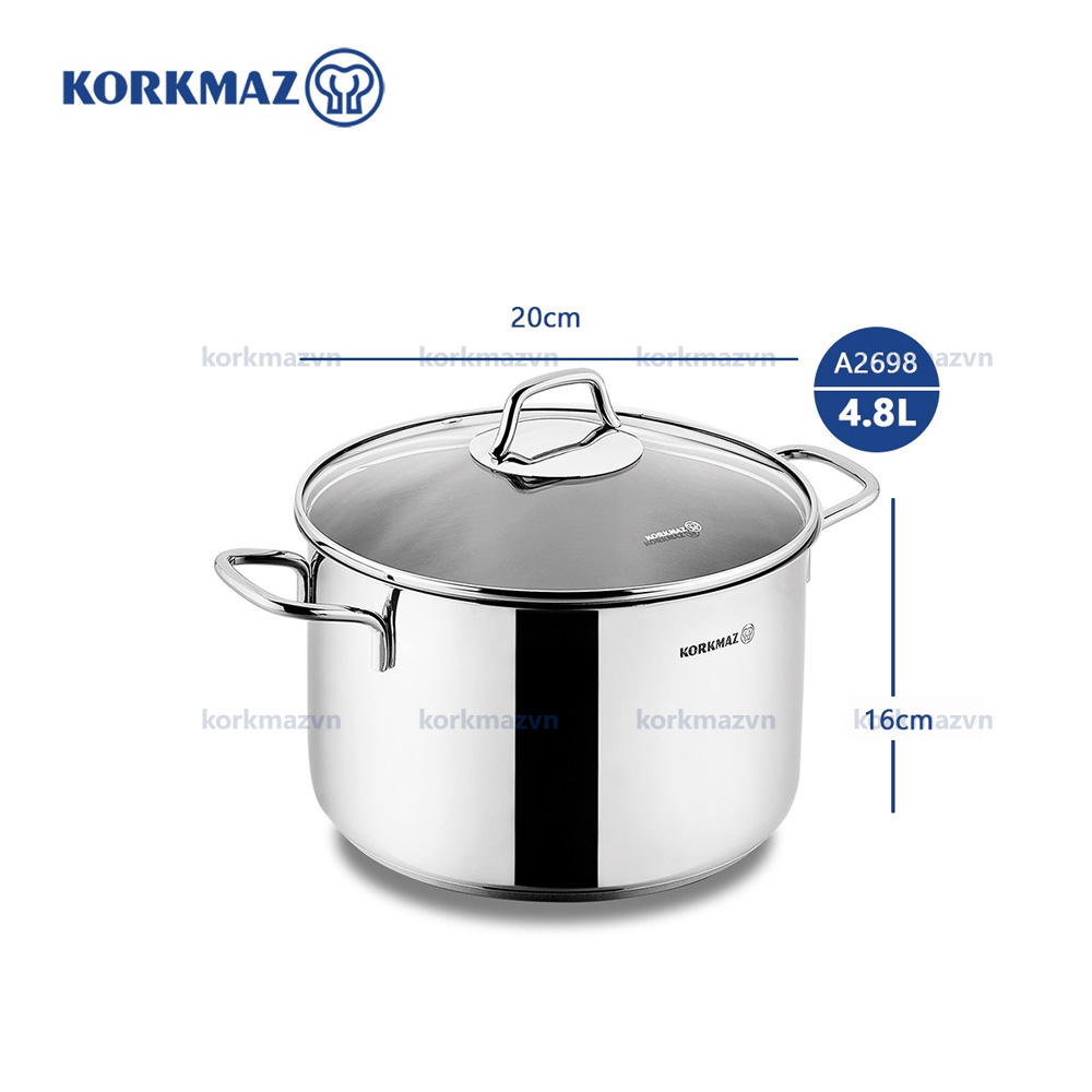 Nồi inox 18/10 thân cao Korkmaz Perla 4.8 lít - 20x16 cm