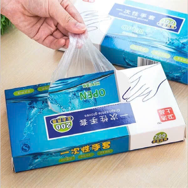 Găng tay chế biến thực phẩm dạng nilong hộp 200 cái, bao tay thực phẩm dùng nấu ăn sử dụng 1 lần