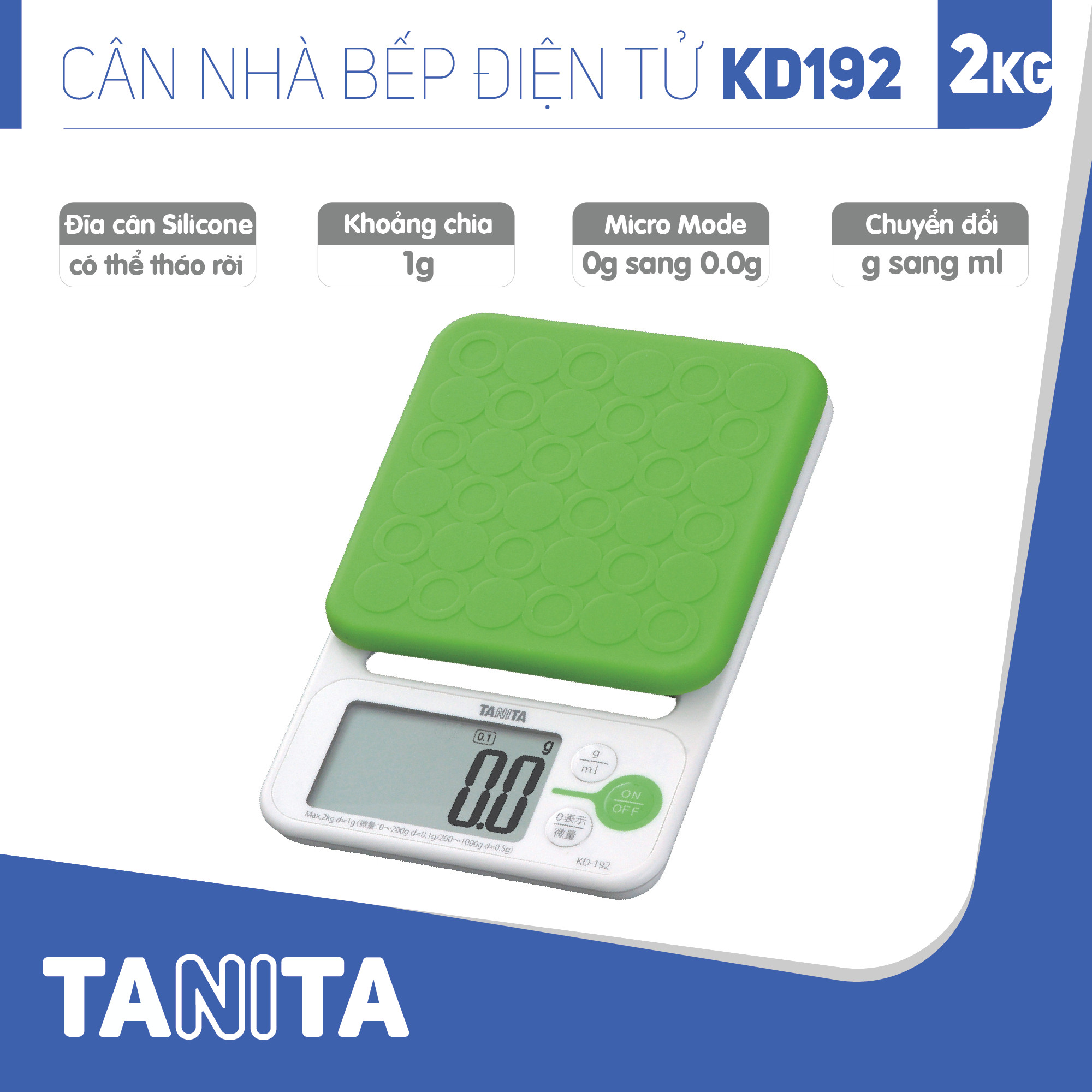 Cân điện tử nhà bếp TANITA KD192 (Chính hãng Nhật Bản), Cân nhà bếp 2kg, Cân thức ăn 2kg, Cân thực phẩm 2kg, Cân Nhật, Cân trọng lượng, Cân chính hãng, Cân thực phẩm, Cân thức ăn, Cân tiểu ly điện tử, Cân chính xác, Cân làm bánh