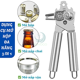 Dụng cụ mở hộp đa năng 3 trong 1- Kềm mở nắp lon inox cao cấp- Mở hộp, mở bia, mở nắp vặn tiện dụng- Dụng cụ khui đồ hộp thép không gỉ- Cần kẹp mở hộp đa năng tay cầm đôi