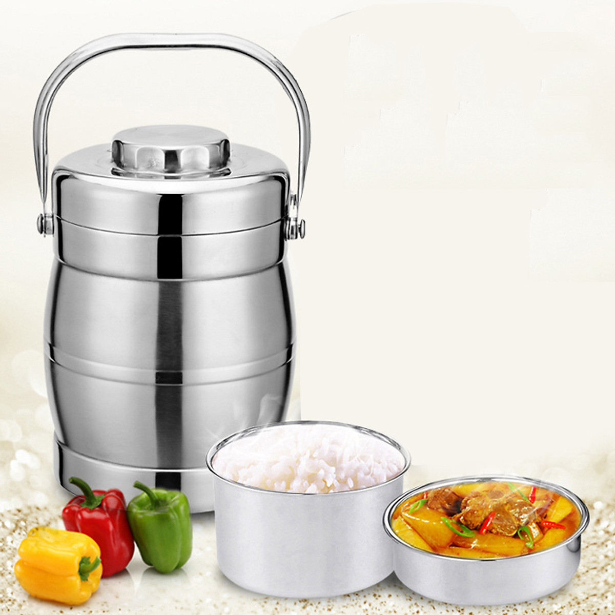 Cặp Lồng Inox 3 Tầng 1.4 - 2 Lít -Cặp Lồng Đựng Cơm Cháo Phở Giữ Nhiệt Cao Cấp - Cà Mên Inox - Hàng Loại 1 - Chính Hãng MINIIN