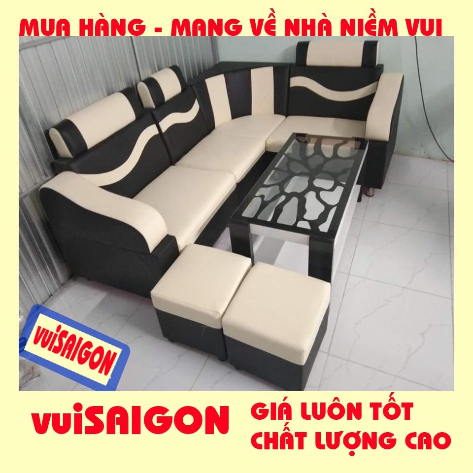 Ghế SOFA nệm mút chữ L bền đẹp mẫu mã hiện đại được tặng kèm 1 nàm và 2 ghế đôn