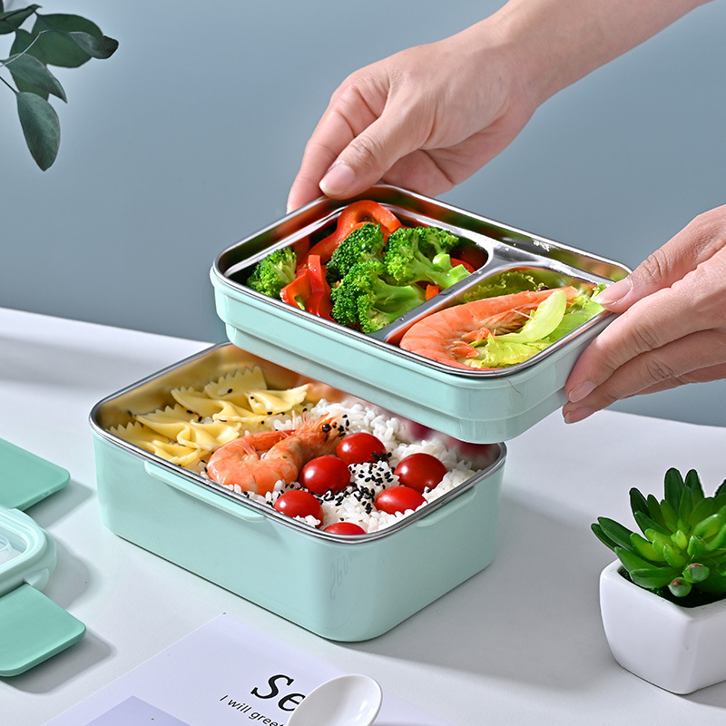 Hộp Cơm Giữ Nhiệt 2 Tầng Inox 2 Lớp Chắn Chắn Tặng kèm muỗng- Hàng Chính Hãng ( Màu ngẫu nhiên)