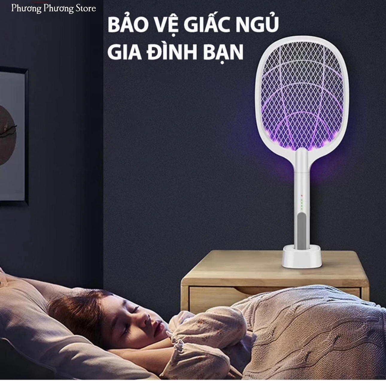 Vợt Muỗi Thông Minh 3 Trong 1 Tích Hợp Vợt Bắt Muỗi, Bẫy Muỗi và Đèn Ngủ Siêu Tiện Lợi, An Toàn Giúp Bảo Vệ Sức Khẻo & Giấc Ngủ Gia Đình Bạn