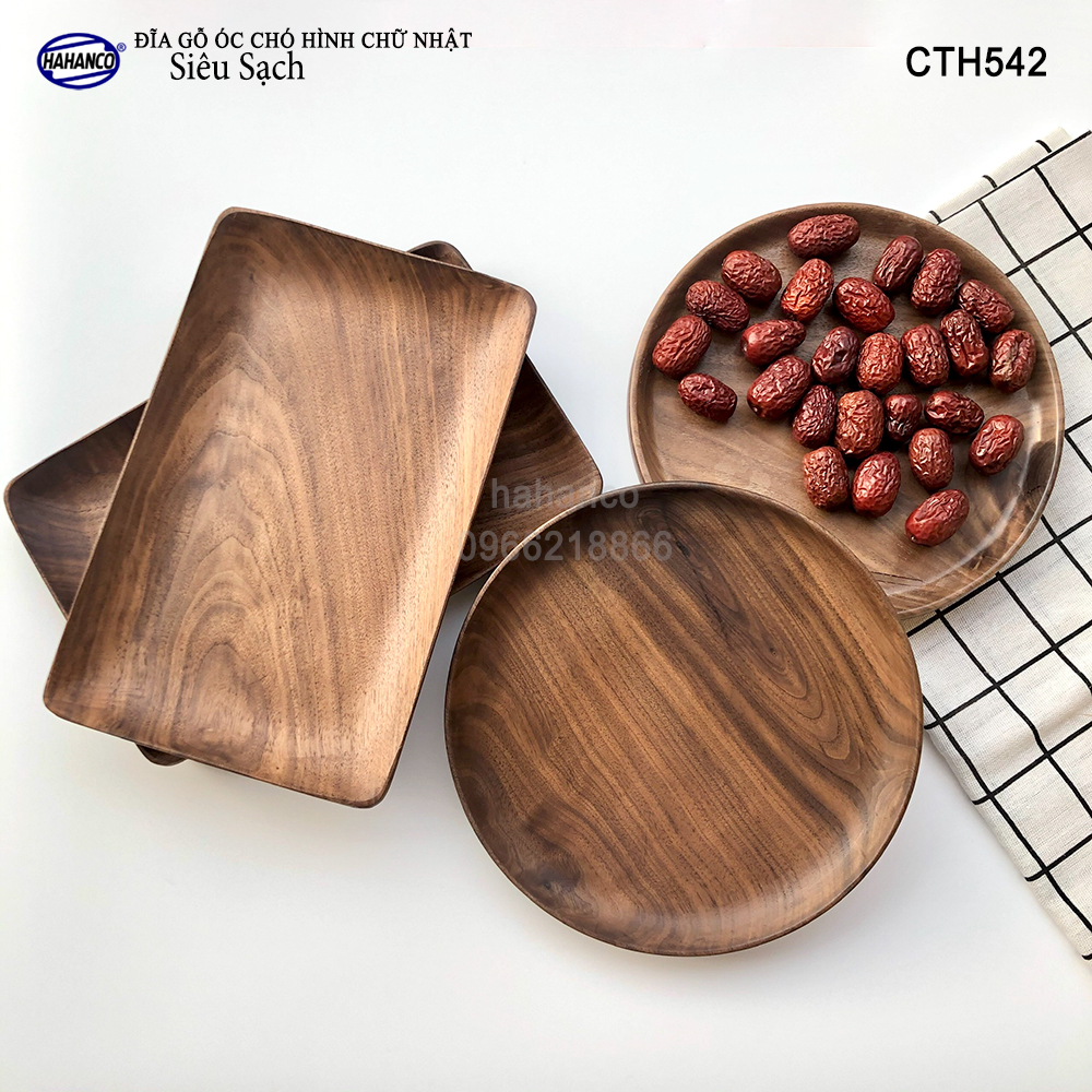Khay/Đĩa chữ nhật gỗ Óc Chó nhập khẩu Mỹ nguyên khối - hàng Xuất Khẩu Châu Âu - CTH542 - đựng đồ ăn/trang trí - đĩa bánh mì/trái cây/ bít tết/ pizza/ phụ kiện chụp ảnh, bày món ăn trong nhà hàng - Sang trọng trên bàn ăn
