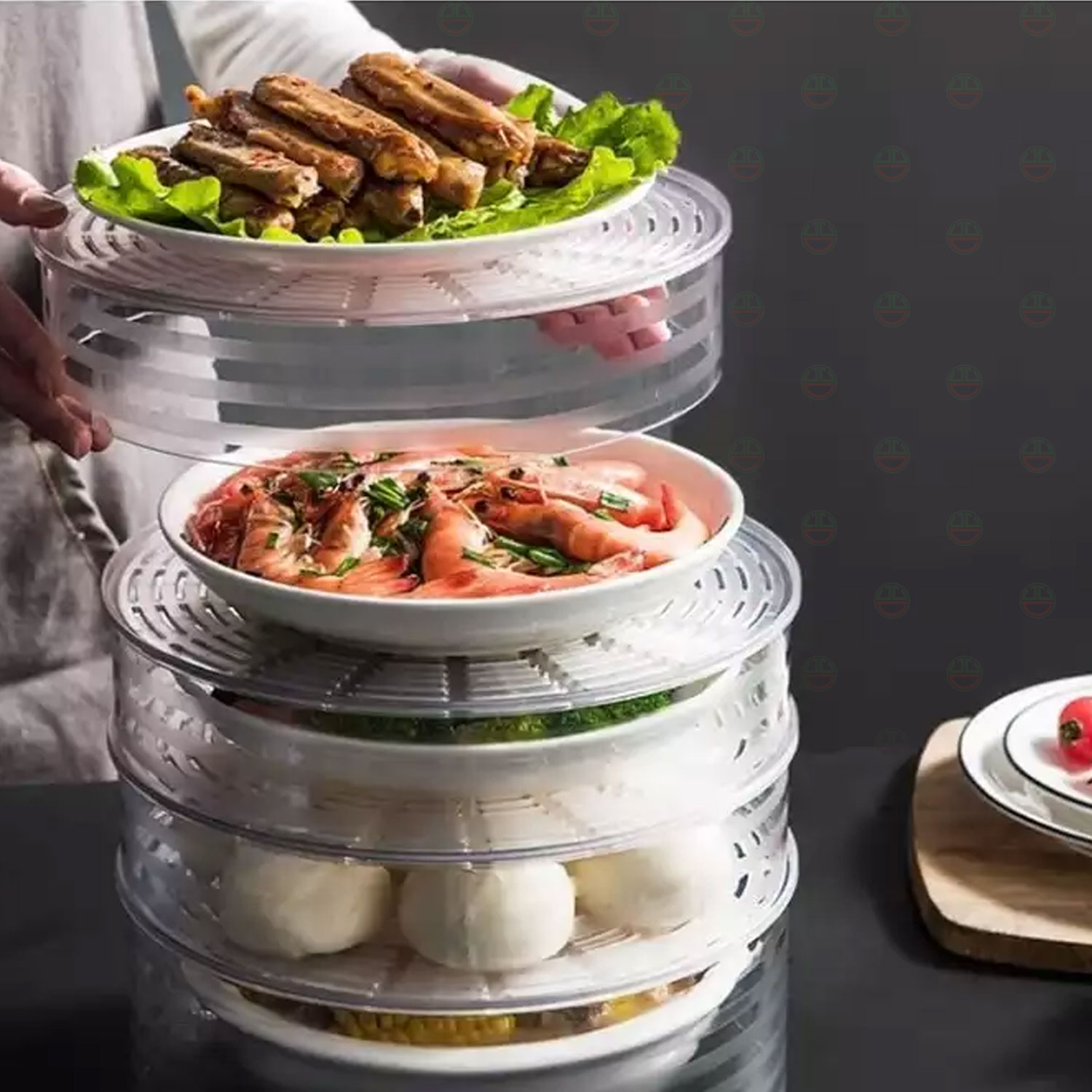 (Loại Tốt) Lồng Bàn Thông Minh 5 Tầng Hàng Chính Hãng KhoNCC - Nhựa PP An Toàn Cho Nhà Bếp - NLM-LBTM5T (Trong Suốt)