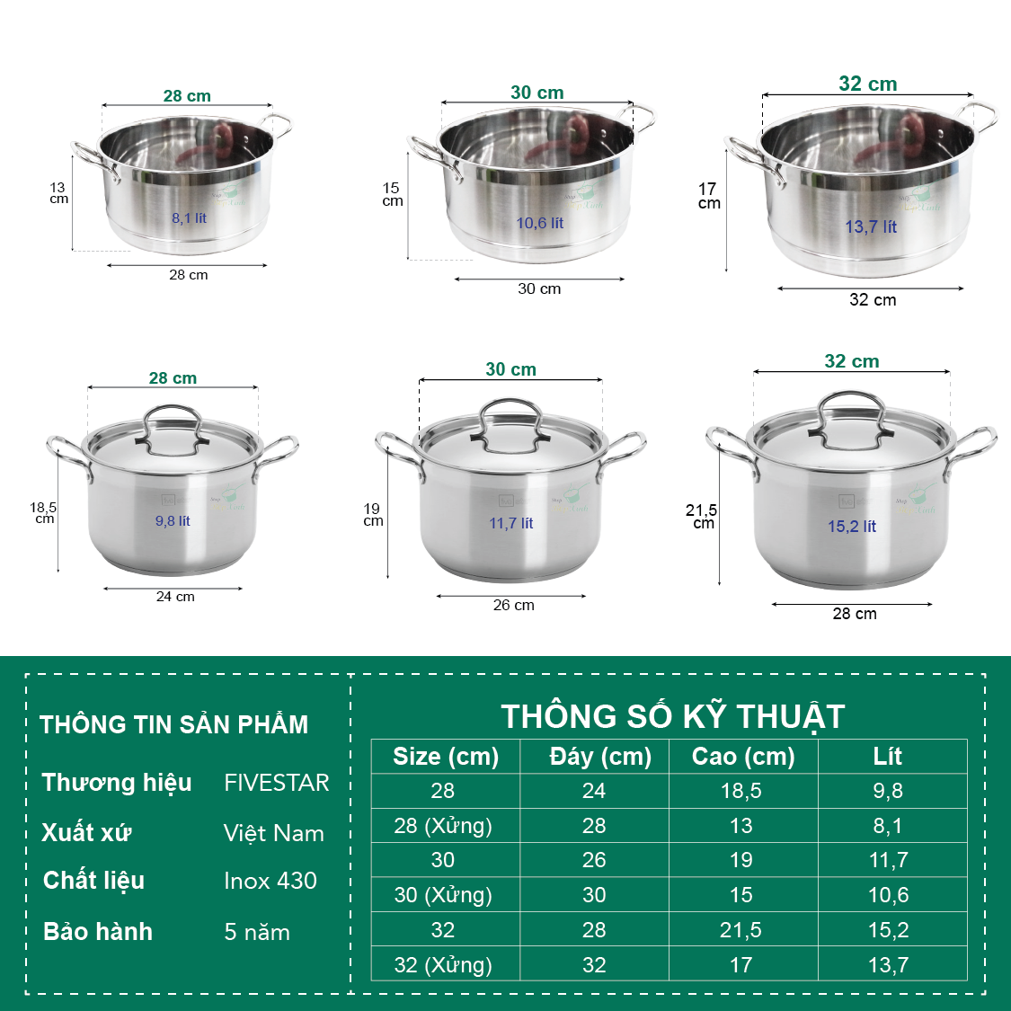 Bộ Nồi Xửng Hấp Từ Nắp Kính Fivestar Tặng 5 Muỗng - Bạc