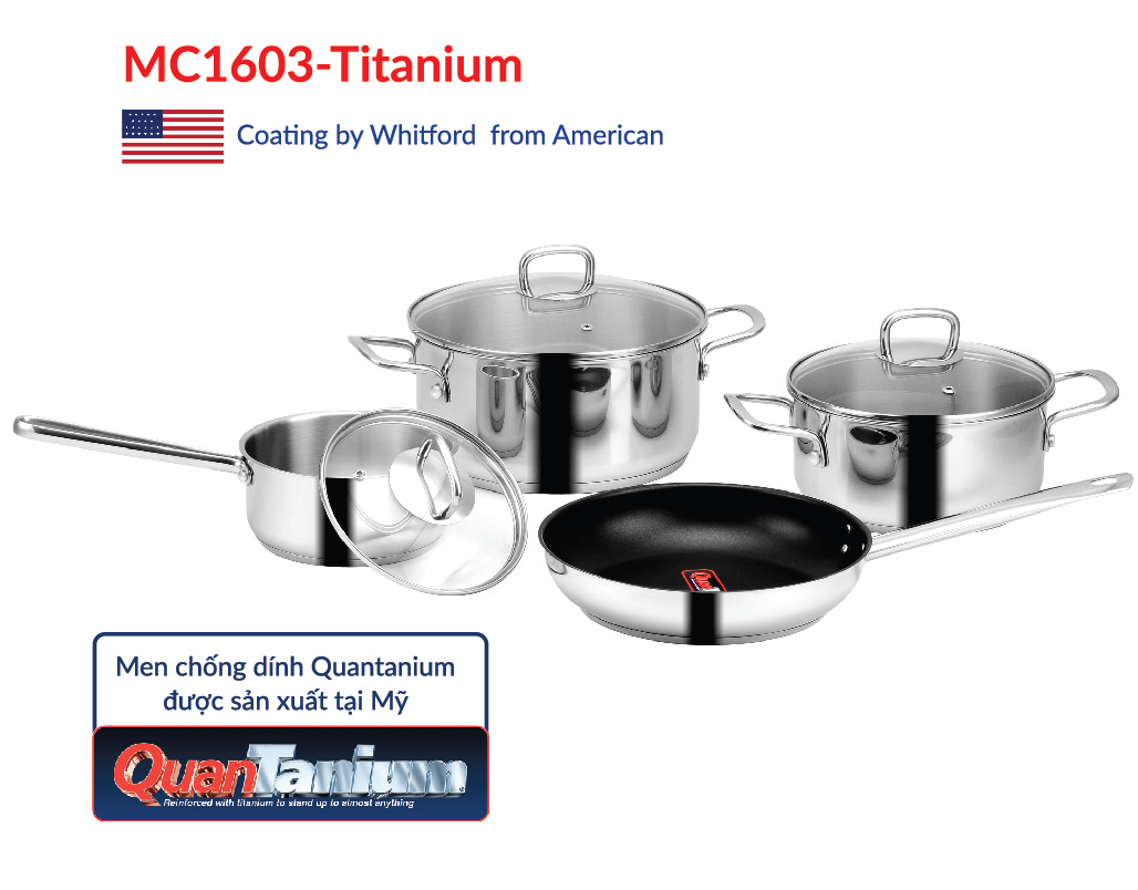 BỘ NỒI INOX EUROSUN MC1603 TITINIUM - HÀNG CHÍNH HÃNG