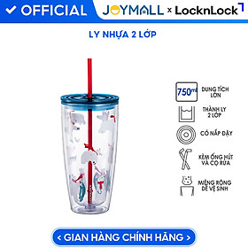 Ly nhựa 2 lớp Lock&Lock màu xanh dương HAP507BLU 750ml - Hàng chính hãng, có ống hút, có nắp đậy - JoyMall