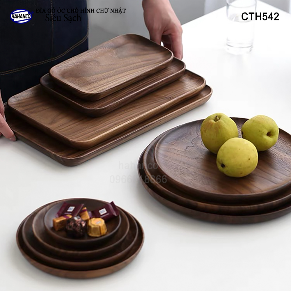 Khay/Đĩa chữ nhật gỗ Óc Chó nhập khẩu Mỹ nguyên khối - hàng Xuất Khẩu Châu Âu - CTH542 - đựng đồ ăn/trang trí - đĩa bánh mì/trái cây/ bít tết/ pizza/ phụ kiện chụp ảnh, bày món ăn trong nhà hàng - Sang trọng trên bàn ăn