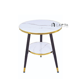 Bàn mica vân đá tròn 60cm TE1548-06P Nội thất Capta Bàn tiếp khách mặt bàn Mica vân đá trắng đen xám viền inox vàng chân thép sơn tĩnh điện có ống đồng 